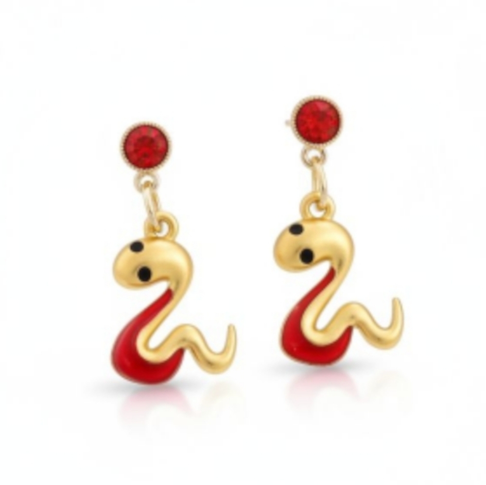 NWT Beautiful Red & Gold Snake Earrings!!